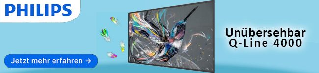 Banner mit einem Q-Line Display von Phillips und einem Link zum Shop