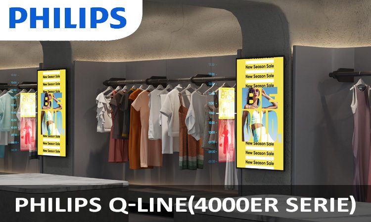 Titelbild mit 2 Phillips Q-Line 4000er Displays